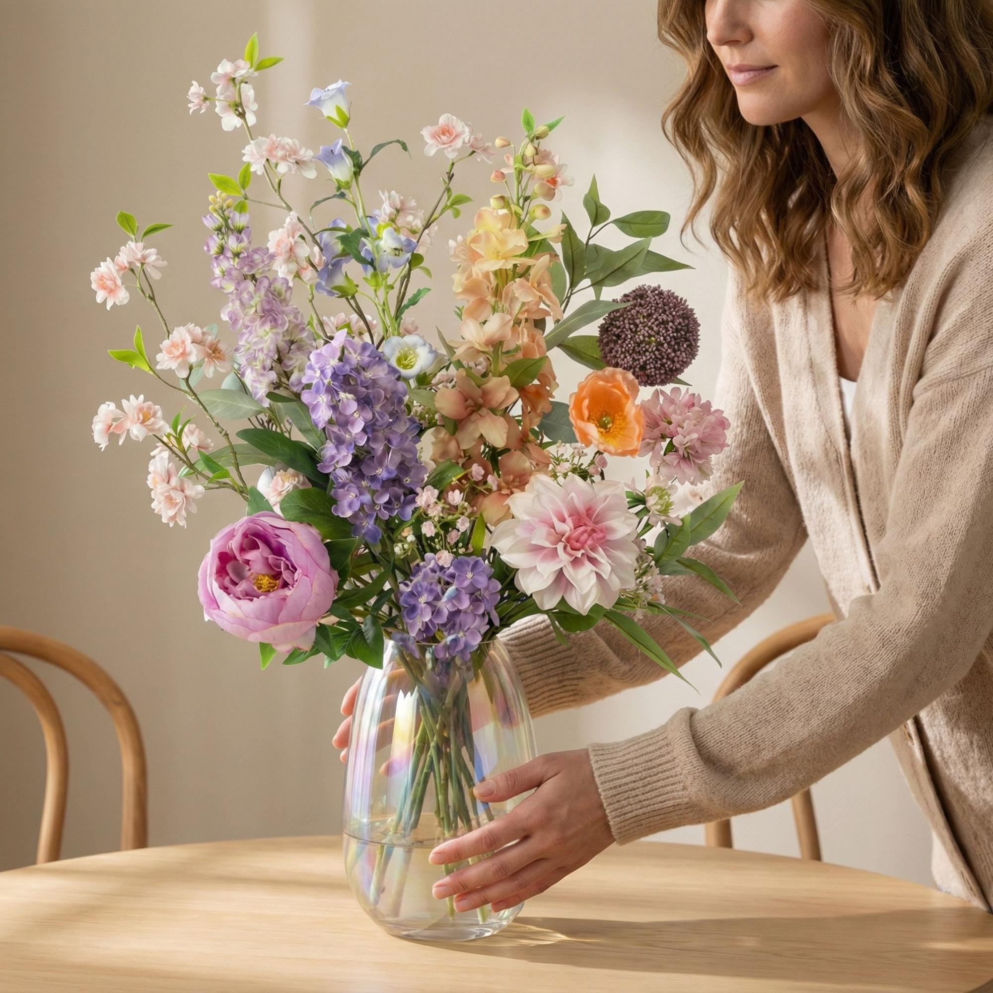 Kunstbloemen Boeket - Pastel Meadow Deluxe - Real Touch - 15 Stelen - ↑ 100 cm
