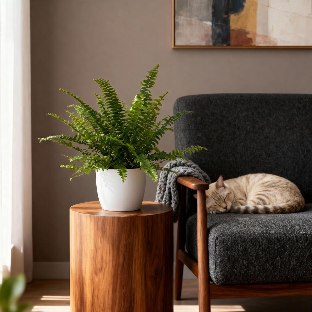 Green boutiQ - Kamerplant - Nephrolepsis exaltata Green Lady - Varen - Huisdiervriendelijke Plant - Groen - 1 Plant - met Potter Wit - Pot 12cm - Hoogte 25cm