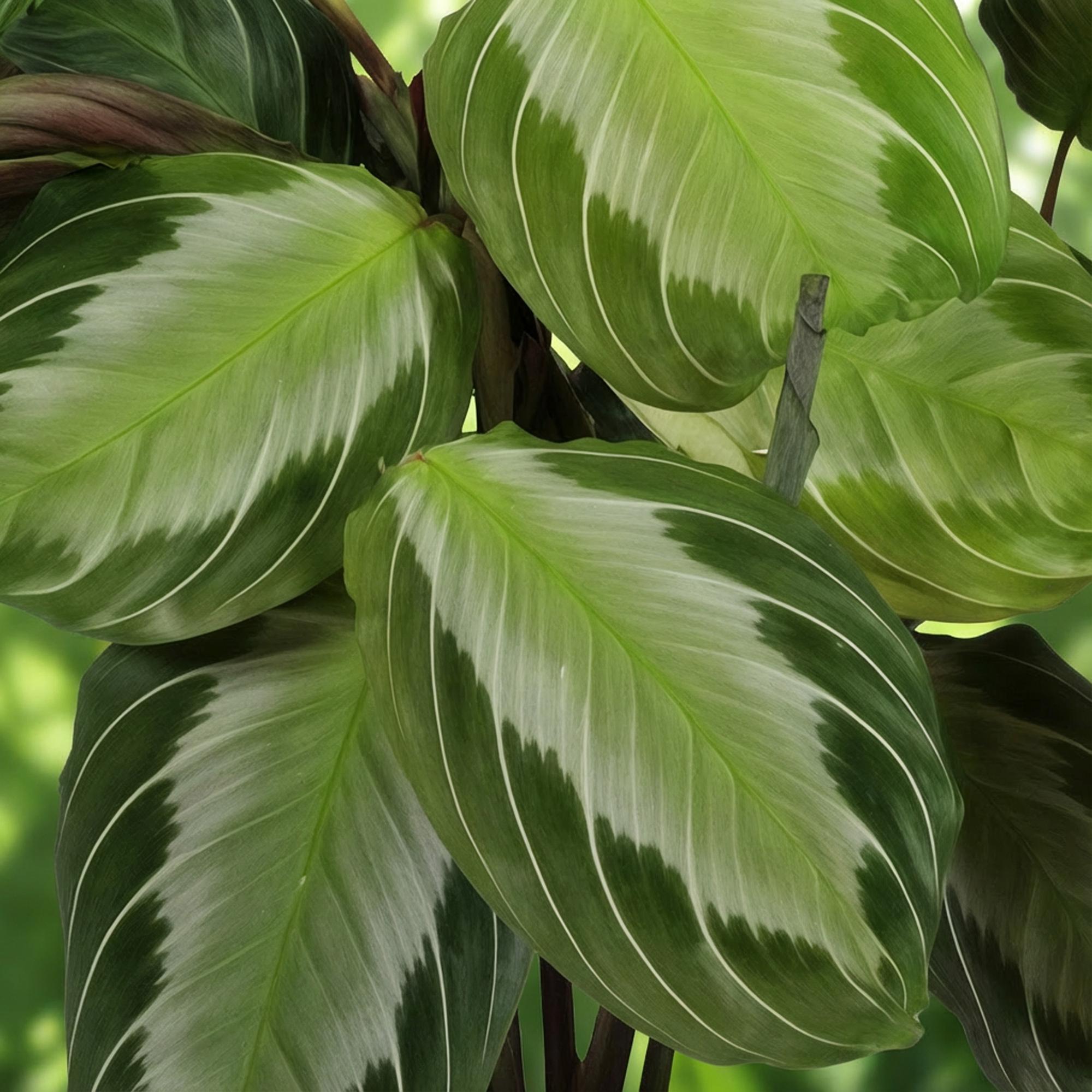 Green boutiQ - Kamerplant - Maranta Fascinator Silverband - Gebedsplant - Huisdiervriendelijke Plant - Groen - 1 Plant - met Potter Wit - Pot 12cm - Hoogte 25cm