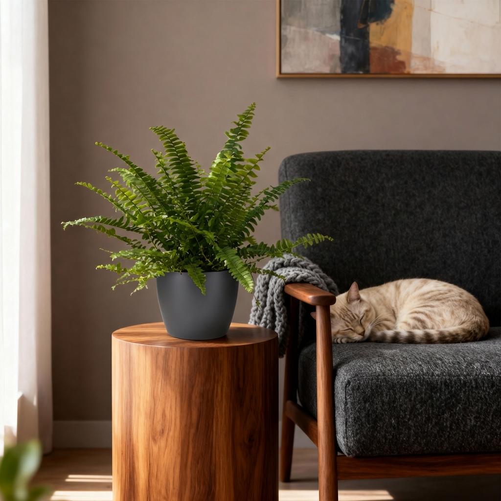 Green boutiQ - Kamerplant - Nephrolepsis exaltata Green Lady - Varen - Huisdiervriendelijke Plant - Groen - 1 Plant - met Potter Grijs - Pot 12cm - Hoogte 25cm