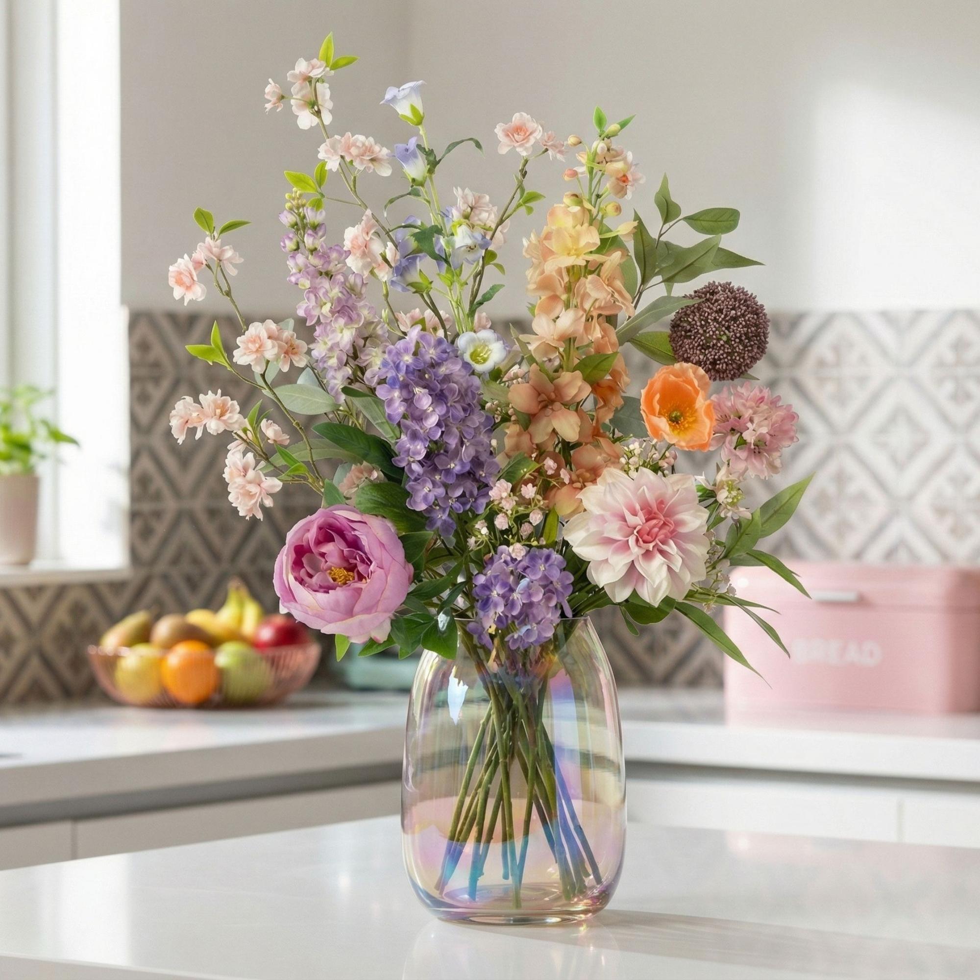 Kunstbloemen Boeket - Pastel Meadow Deluxe - Real Touch - 15 Stelen - ↑ 100 cm